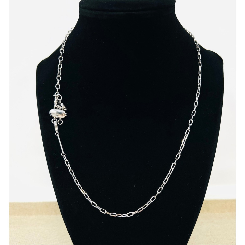 Kendra Scott Silver Tone Paperclip Chain Necklace with Logo Charm Multi Clasp
